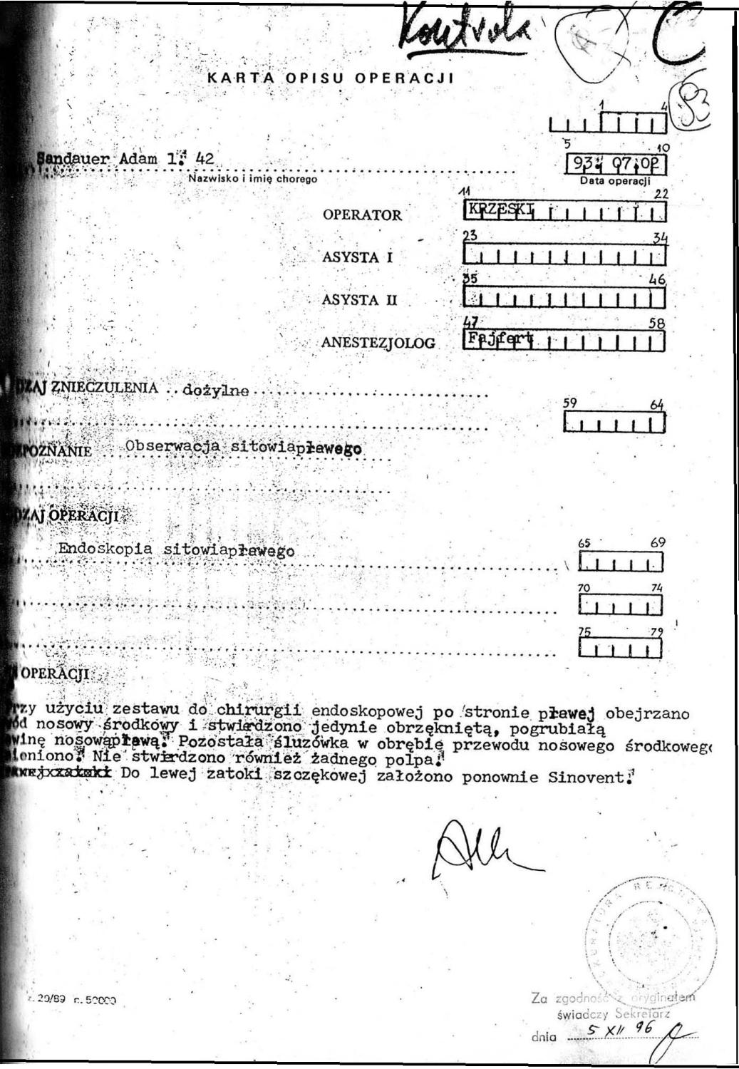 opis operacji zatok lipiec 93